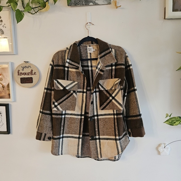 Princess Polly Cozy Plaid Brown And Cream Button Down - Picture 7 of 7